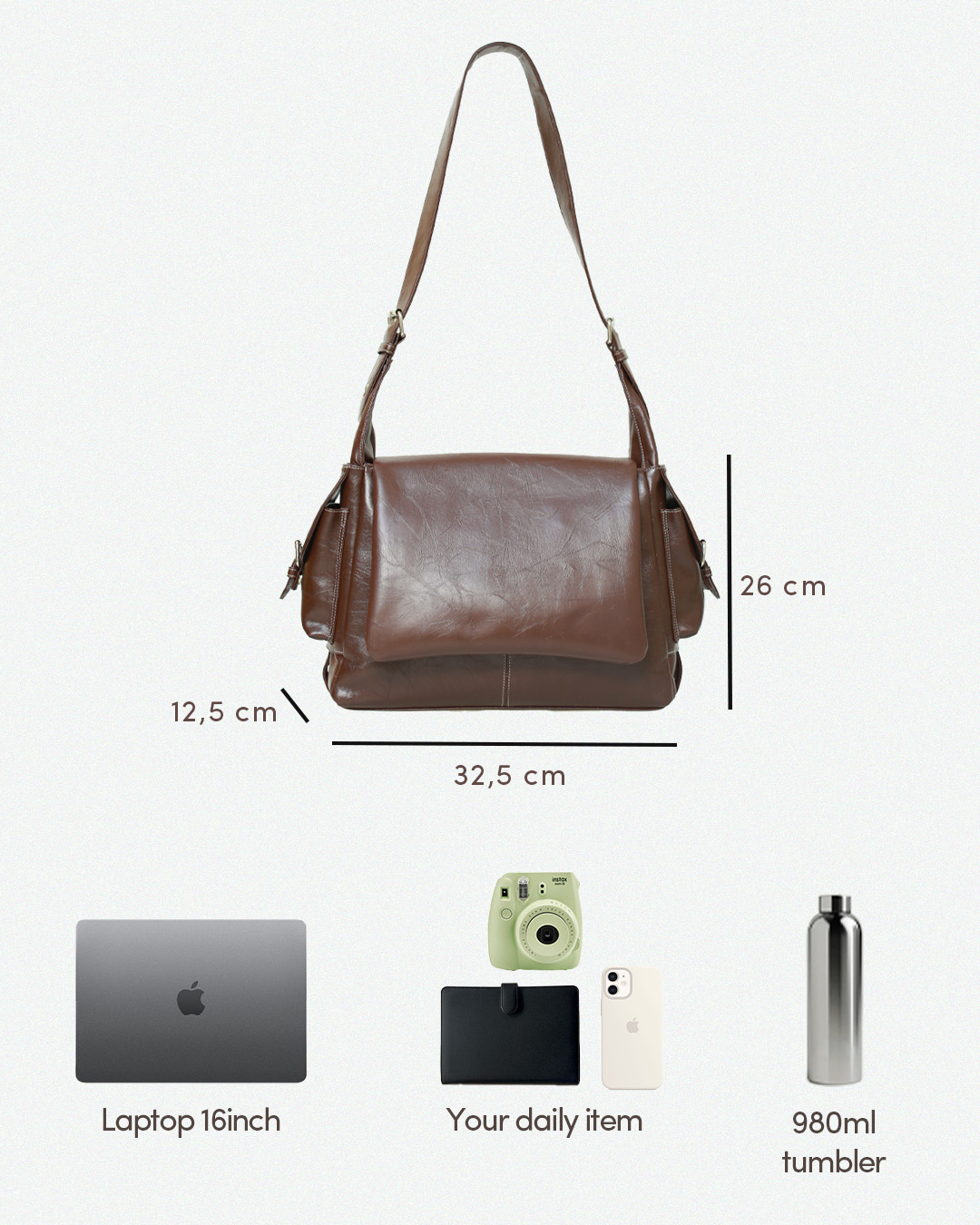 Tas handmade tas shoulder bag, tas sling bag Tako Bag - Piko Medium warna Darkbrown berbahan synthetic leather 2