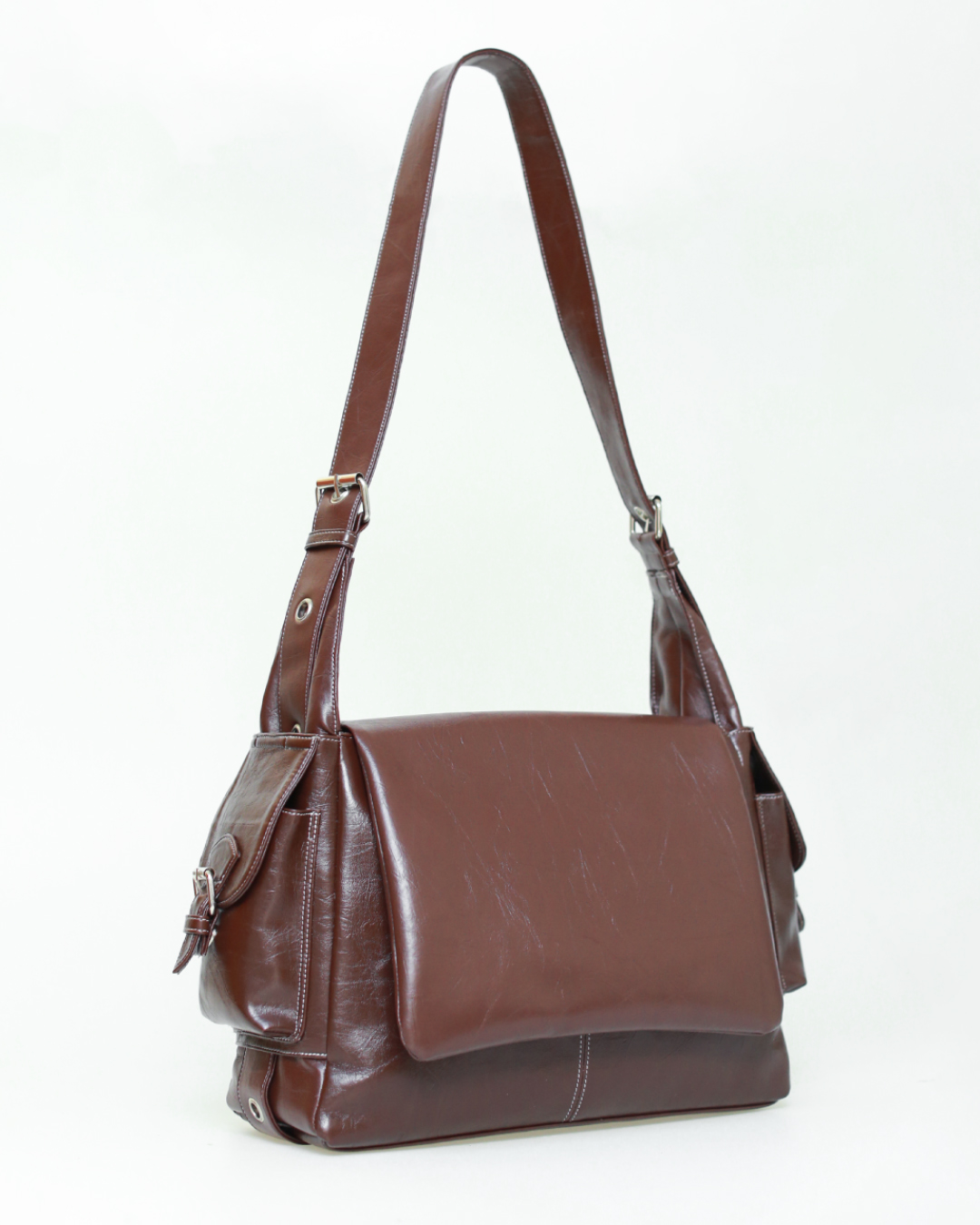 Tas handmade tas shoulder bag, tas sling bag Tako Bag - Piko Medium warna Darkbrown berbahan synthetic leather 7