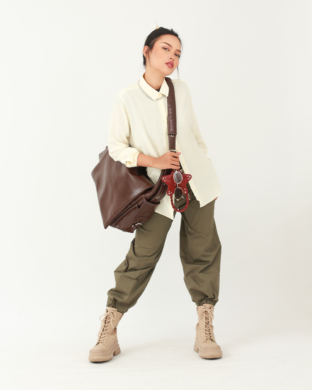 Tas handmade tas shoulder bag, tas sling bag Tako Bag - Piko Oversized warna Darkbrown berbahan synthetic leather 7