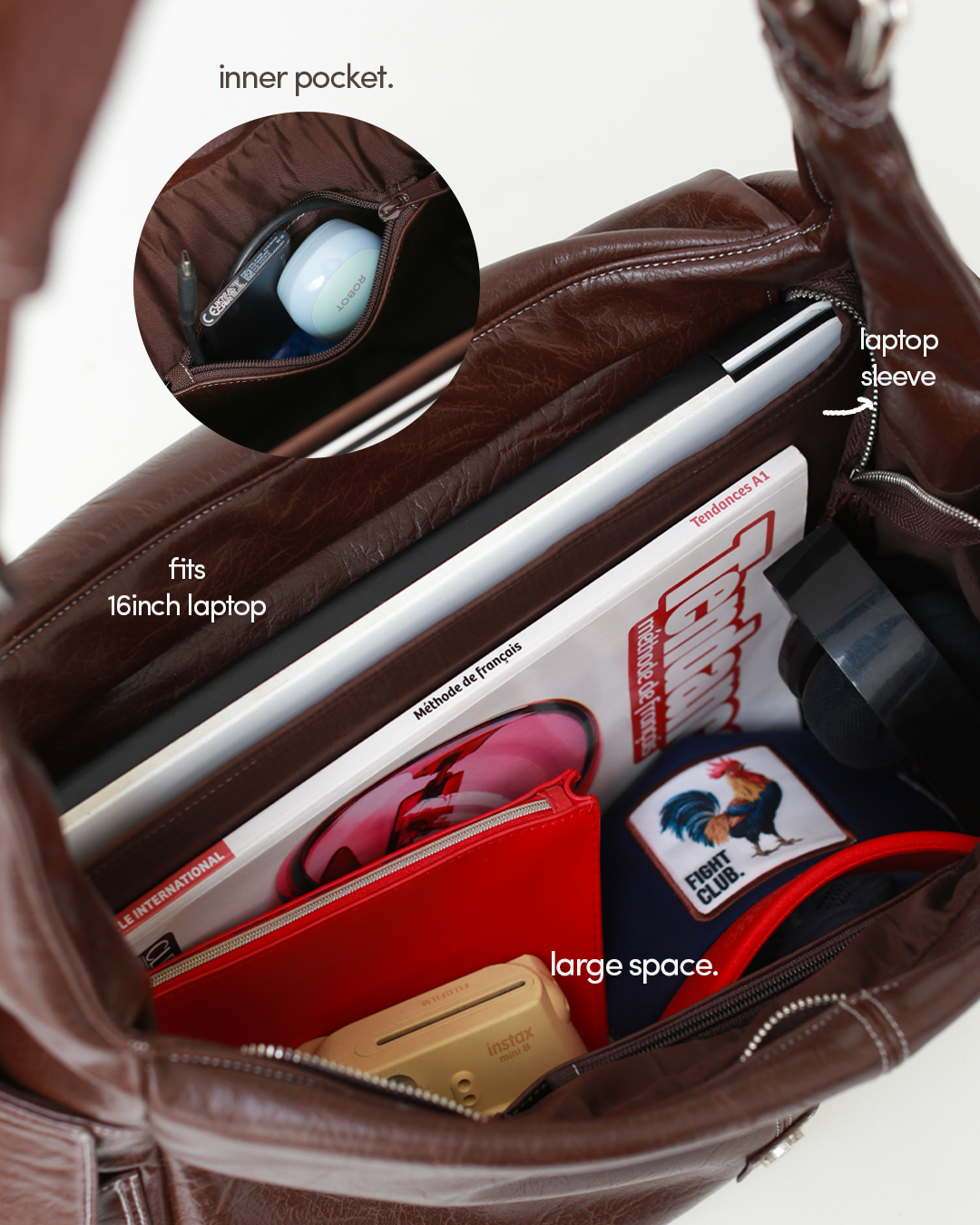 Tas handmade tas shoulder bag, tas sling bag Tako Bag - Piko Oversized warna Darkbrown berbahan synthetic leather 2