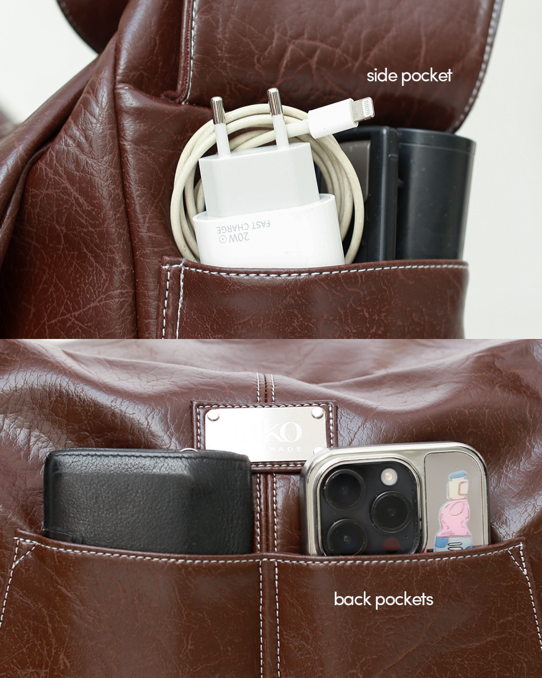 Tas handmade tas shoulder bag, tas sling bag Tako Bag - Piko Oversized warna Darkbrown berbahan synthetic leather 4